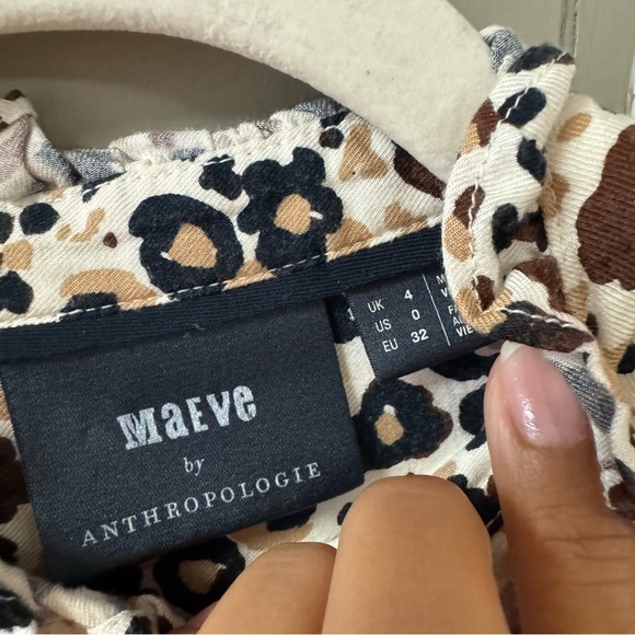 Maeve Anthropologie Katia Ruffled Button Up Blouse Top Size 0 (XS) Leopard Print - Picture 5 of 11